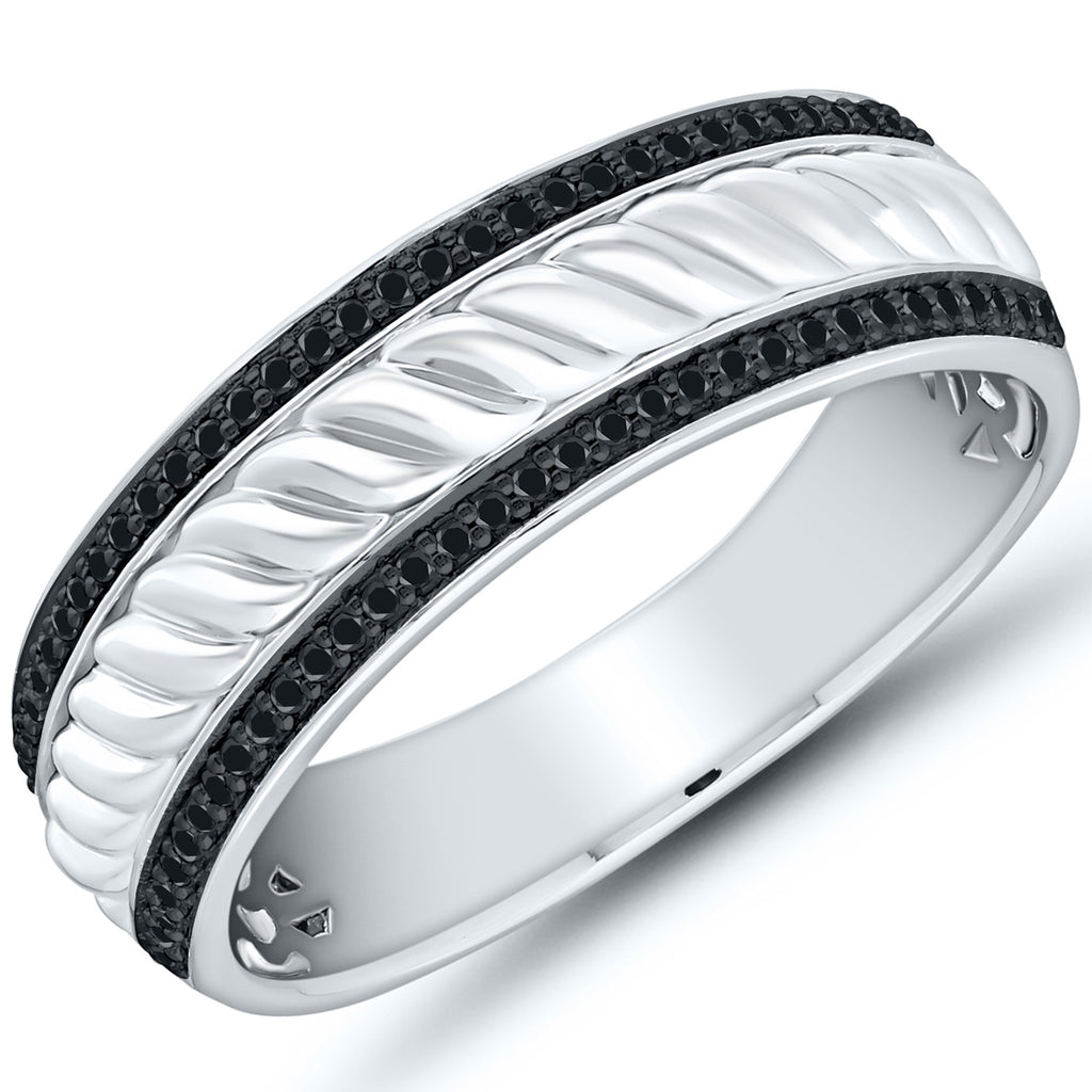 Men's Black Diamond Carved Band – Harry Ritchies