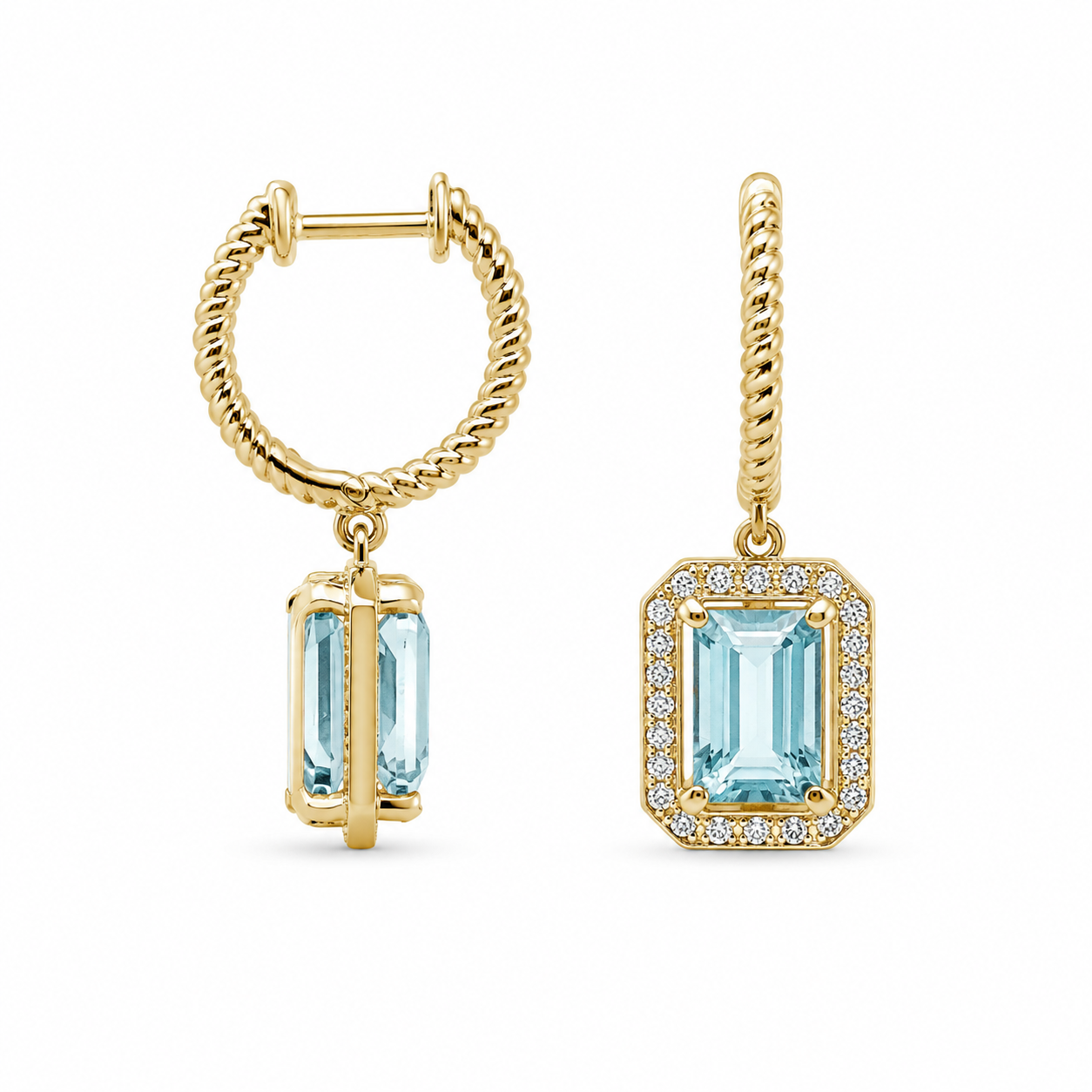 Aquamarine Twisted Rope Halo Earrings