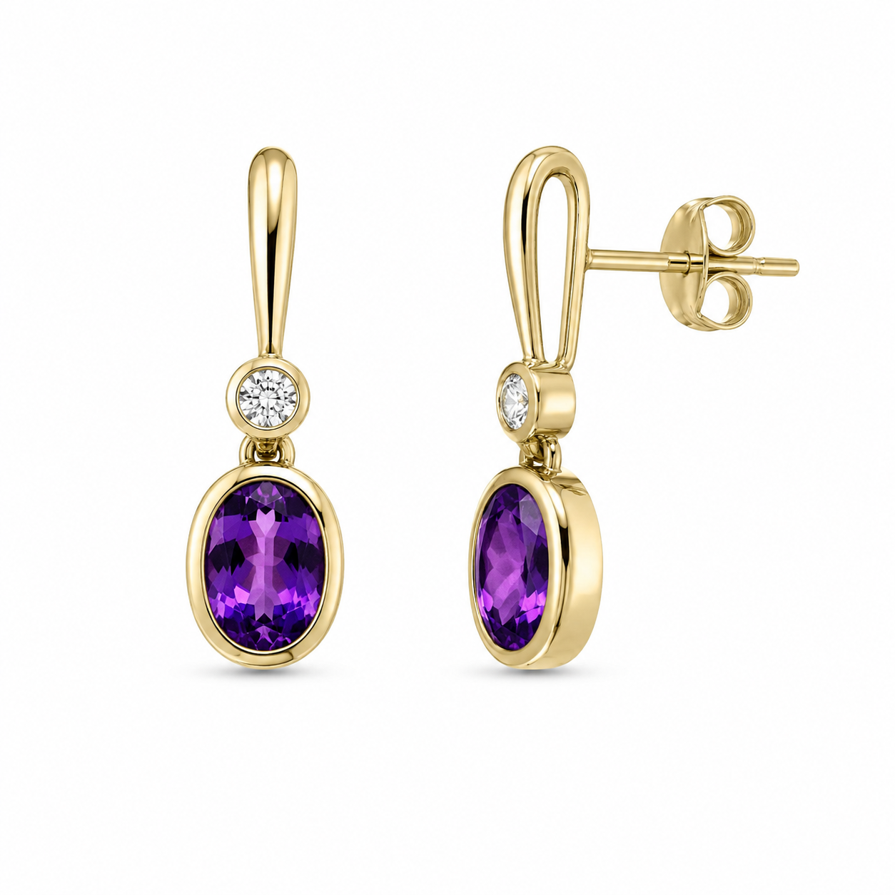 Amethyst Bezel Drop Earrings