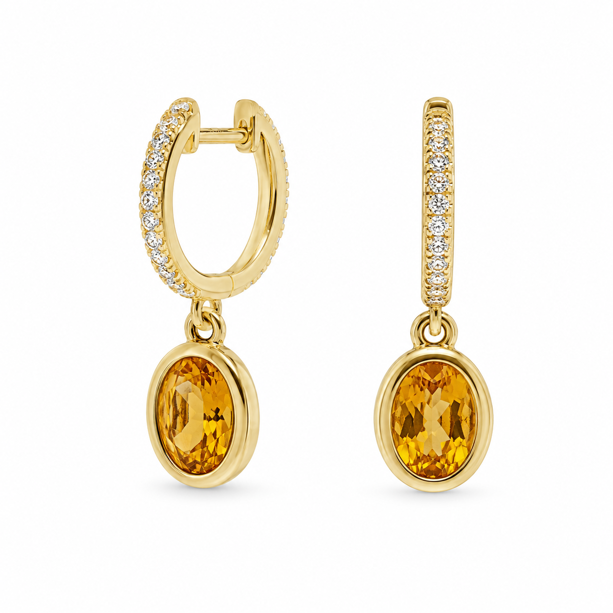 Amber Horizon Citrine Bezel Drop Earrings