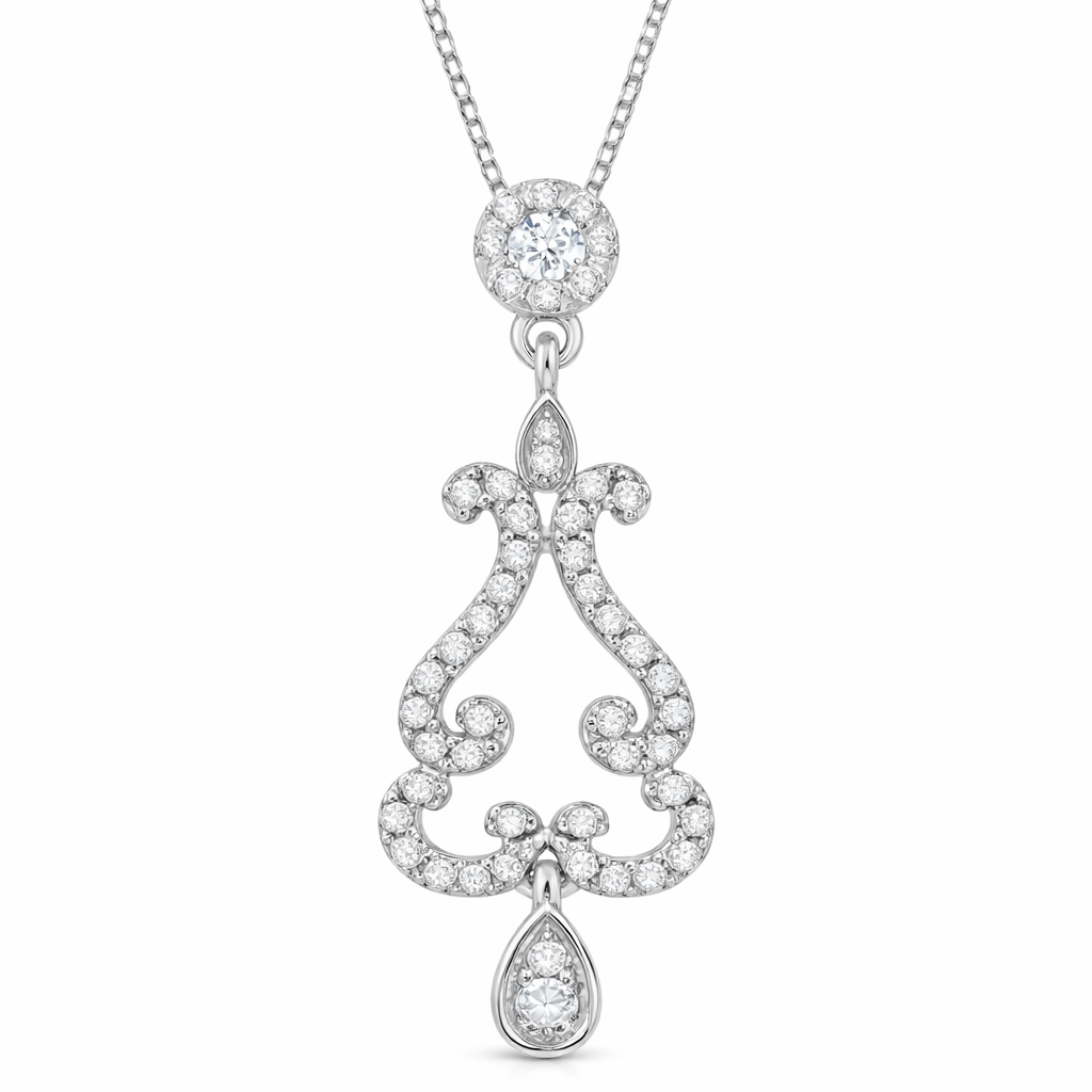 Luminous Scroll Diamond Drop Pendant