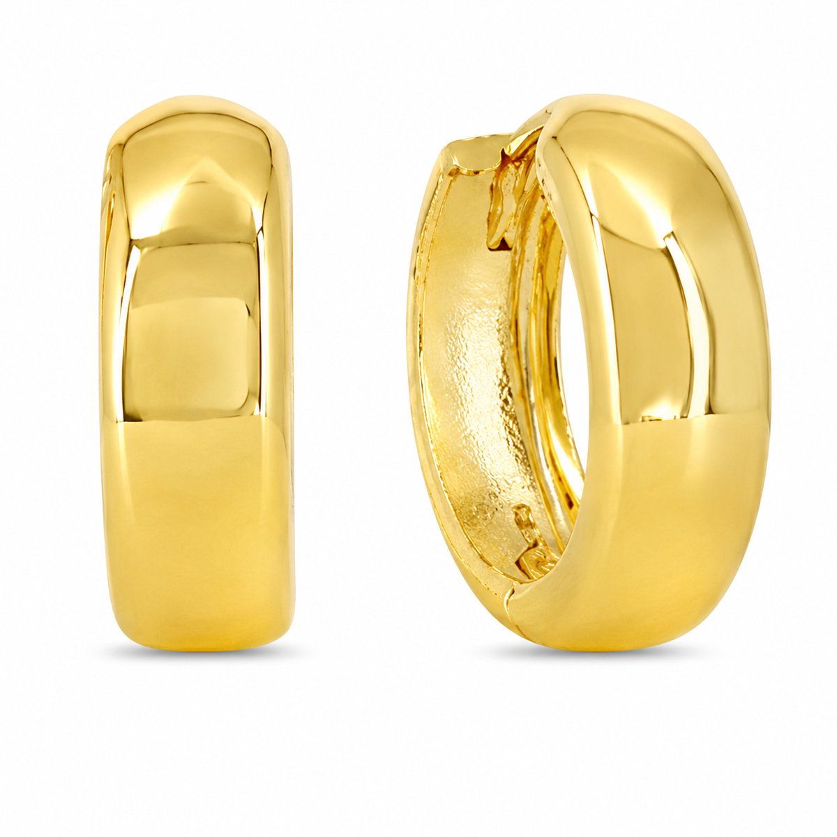 These polished 10K yellow gold hoop earrings feature a softly rounded silhouette with a smooth, high-shine finish that brings timeless appeal to any look. These hoops offer a bold, comfortable profile that effortlessly transitions from day to evening wear.

Measures 4.56MM, 15.85, 15.35MM.