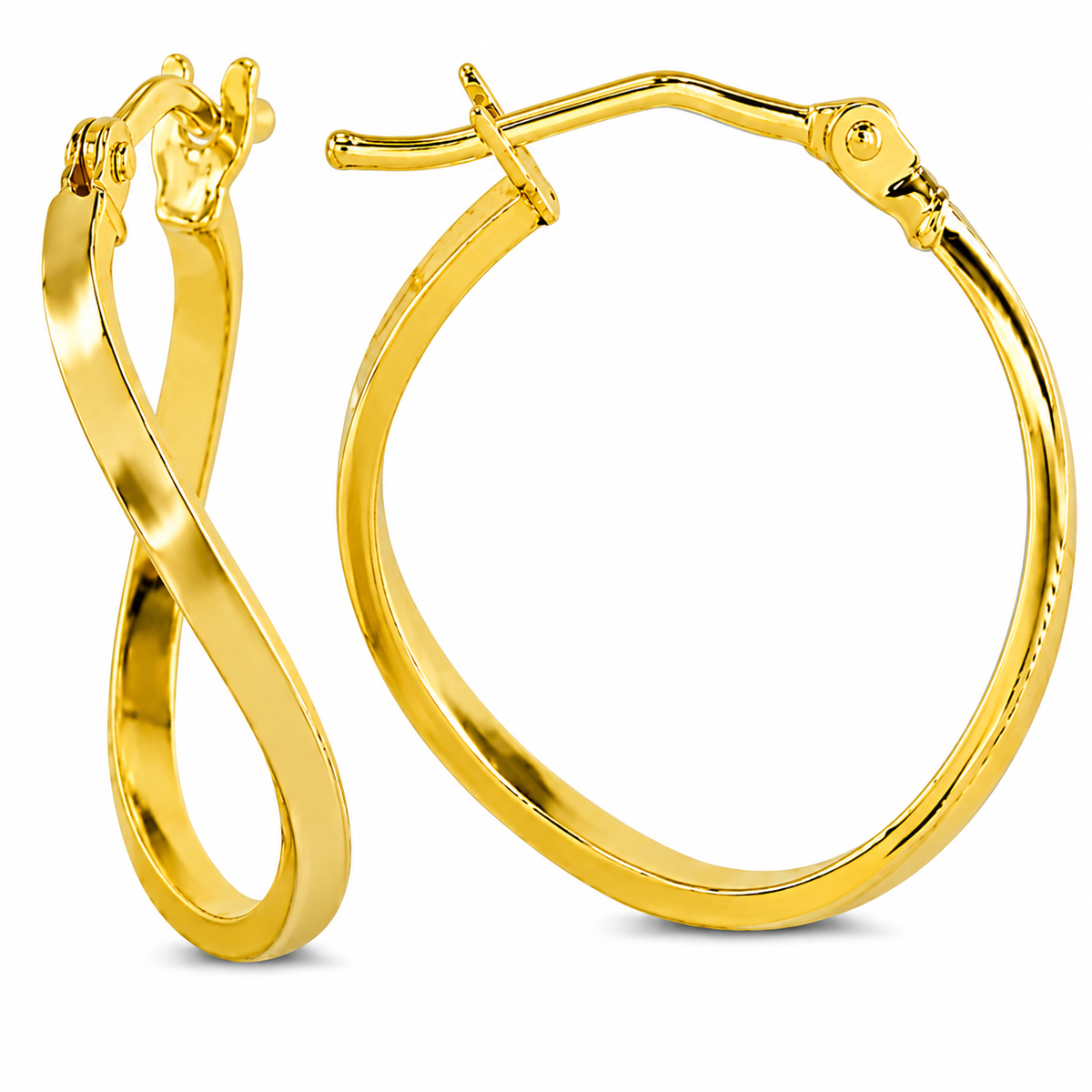 These 10K yellow gold hoops feature softly undulating curves that create an elegant, fluid silhouette. Their polished finish catches the light beautifully, offering a modern twist on the classic hoop design.

Measures 17.2MM,12.85, 2.15MM.