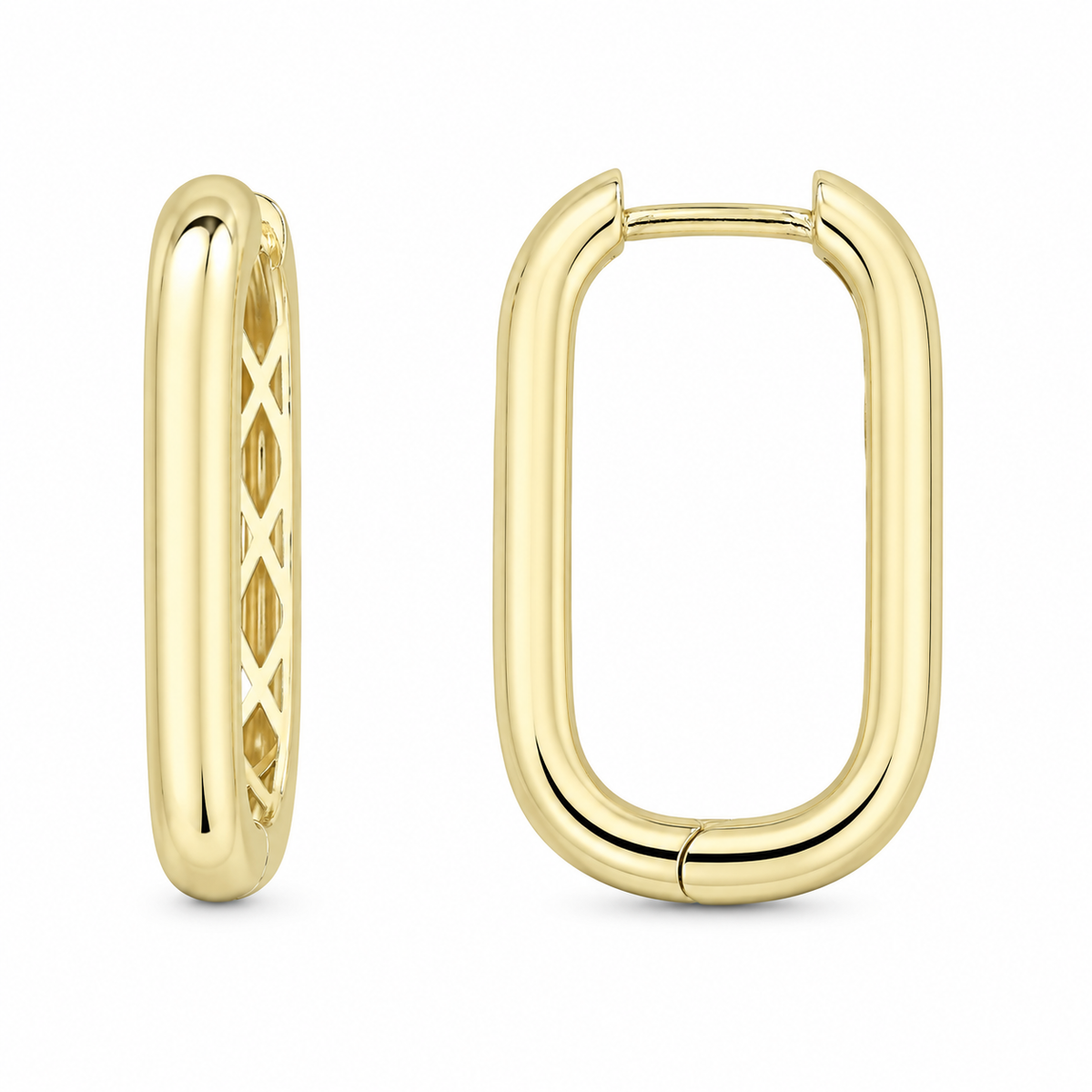 These polished 10K yellow gold hoops feature a softly elongated oval silhouette that gives a fresh, modern update to a classic style. Their sleek tubular design offers effortless shine and lightweight comfort for everyday wear.

Measures 17.5MM X 11.5MM.
