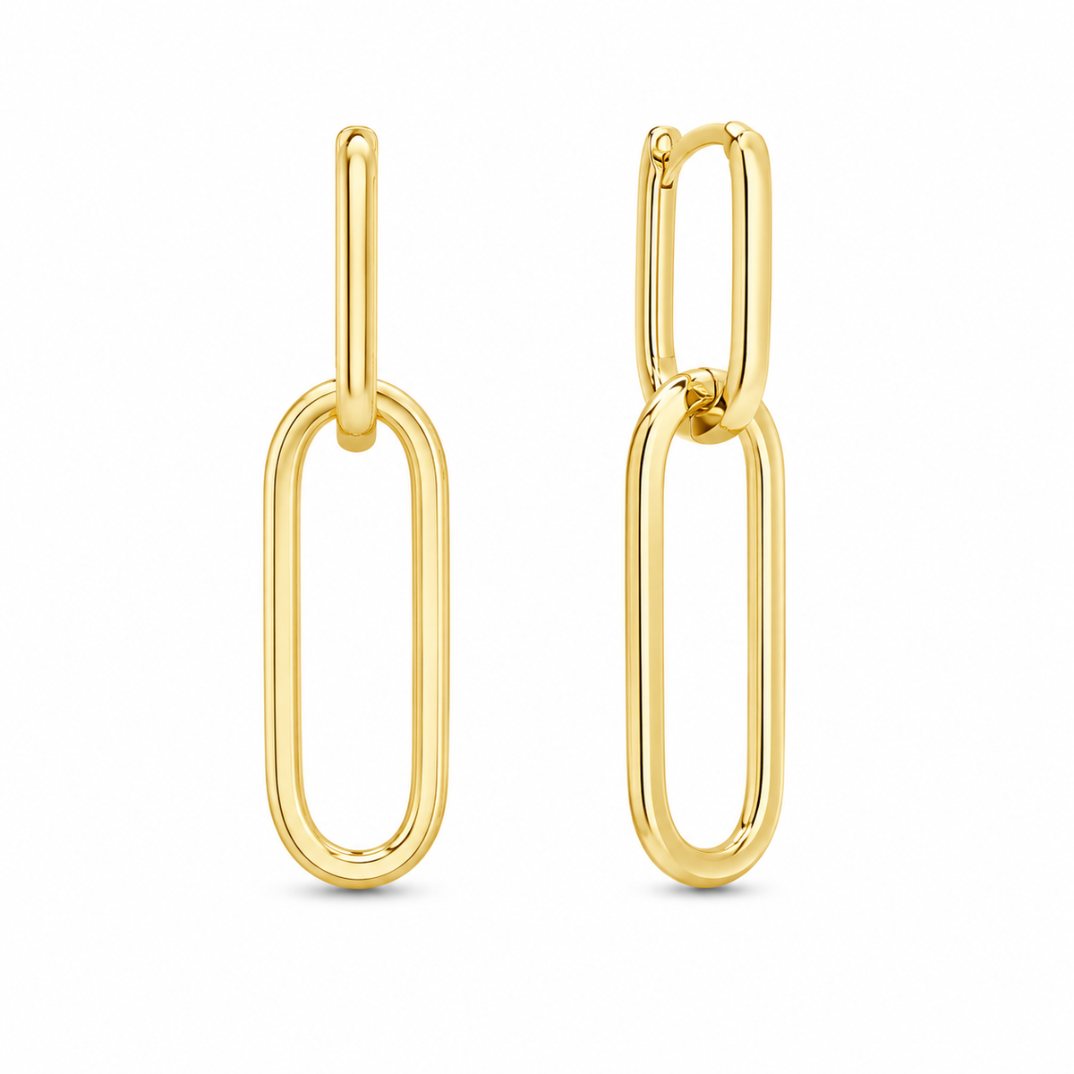Inspired by the sleek silhouette of paperclip links, these 10K yellow gold drop earrings feature elongated open links that create a clean, contemporary look with effortless movement. These earrings make a modern statement while remaining lightweight and easy to wear.

Measures 1.55MM, 7.65, 29.65MM.
