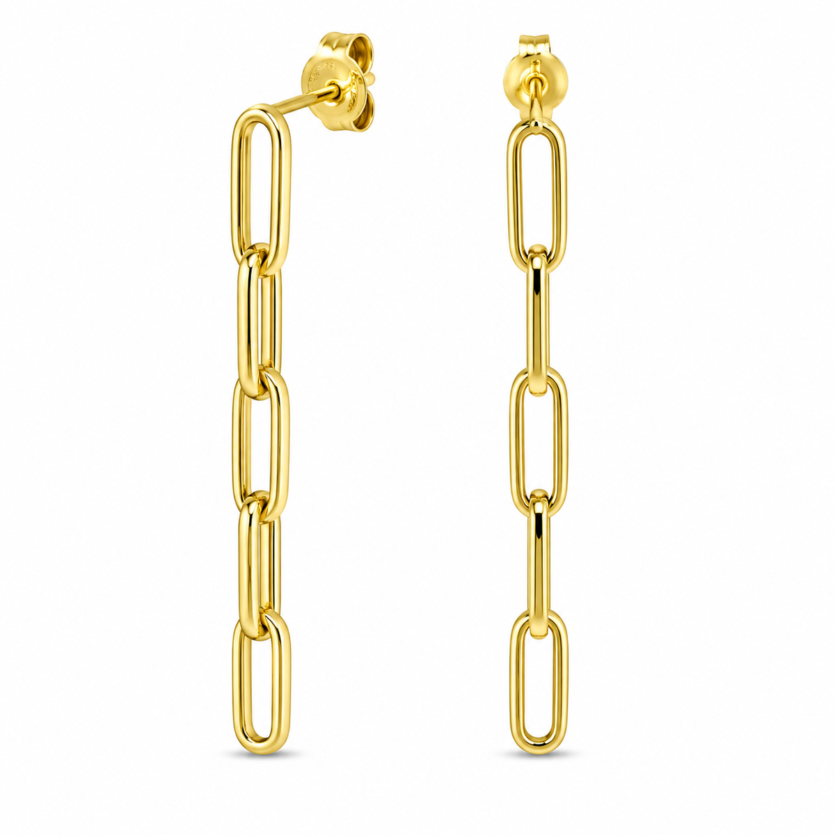 Inspired by the sleek lines of paperclip links, these 10K yellow gold drop earrings bring a modern, minimalist feel to any jewelry collection. A slender silhouette and graceful movement create an effortlessly chic statement from day to night.

Measures 1.2MM X 50MM.