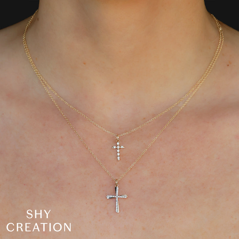 Shy Creation® Radiant Path Diamond Cross Pendant