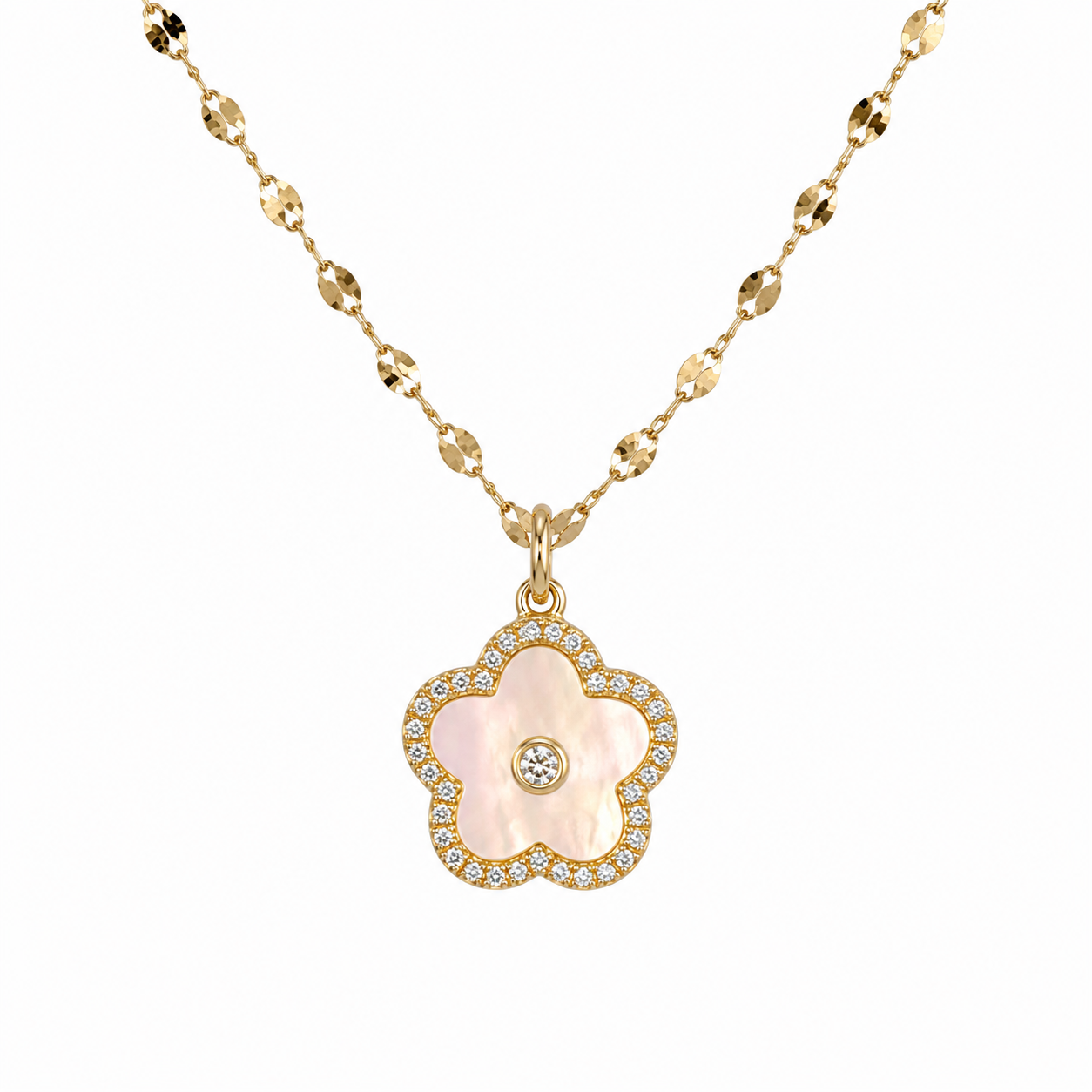 Shy Creation® Mother of Pearl Diamond Flower Necklace