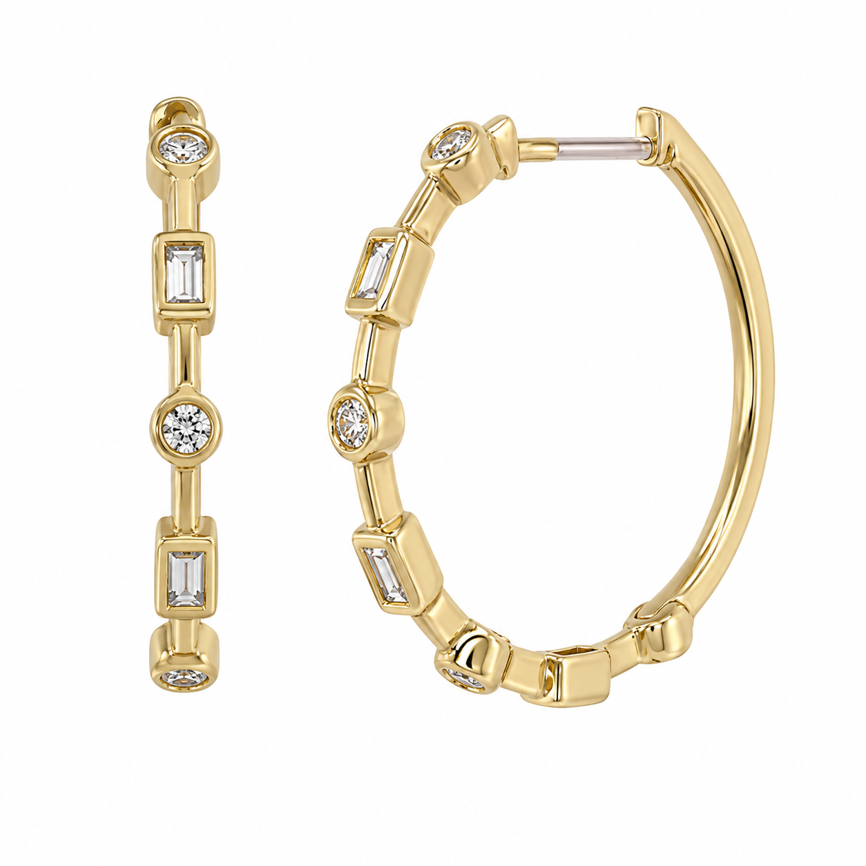 Shy Creation® Baguette Bezel Diamond Hoops